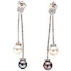 PAIR OF CULTURED PEARLS AND DIAMONDS EARRINGS. 18K WHITE GOLD