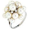 CULTURED PEARLS AND DIAMONDS RING. 14K WHITE GOLD