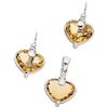 PENDANT AND PAIR OF EARRINGS SET WITH CITRINES. 14K WHITE GOLD