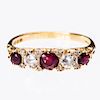 A VICTORIAN 18CT YELLOW GOLD RUBY AND DIAMOND RING, the thr