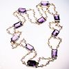 AN AMETHYST AND SEED PEARL NECKLACE, formed of ten rectangu