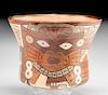Finely Painted Nazca Polychrome Kero w/ Mythical Being