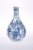 A CHINESE BLUE AND WHITE PORCELAIN LOBED FLASK VASE, painte
