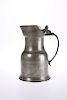 A LATE 18TH CENTURY PEWTER LIDDED FLAGON, probably French, 