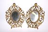 A PAIR OF 19TH CENTURY GILT-BRASS TABLE MIRRORS, each openw