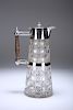 A LATE VICTORIAN SILVER-PLATE MOUNTED CUT-GLASS CLARET JUG,