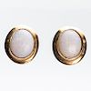 A PAIR OF 9CT YELLOW GOLD AND OPAL STUD EARRINGS, set with 