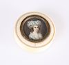 A GEORGE III IVORY PATCH BOX INSET WITH A PORTRAIT MINIATUR