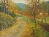 Alfred Ernest Lang (American, 1879-)      Autumn Road with Farmer and Dog.