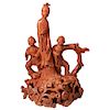 Exceptional Chinese Carved Coral Figural Group of Mother and Boys, Qing Dynasty