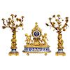 Exquisite French Ormolu Bronze and Blue Porcelain Mounted Three-Piece Clock Set