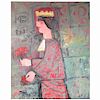 Nasser Ovissi, 'Iranian, Born 1934' "Queen Atosa" Gold Oil on Canvas Painting2000