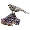 Mario Buccellati, an Exceptional Italian Silver Parrot on Amethyst