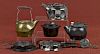 Miniature cast iron cooking items, to include a G