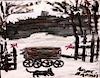 Outsider Art, Alyne Harris, Snow Wagon with Red Birds and Dog