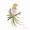 18kt Gold, Colored Diamond, Diamond, and Gem-set Bird Brooch