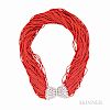 18kt White Gold, Diamond, and Coral Torsade Necklace