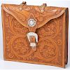 Southwestern Style Tooled Leather Bag with Silver Buckle 