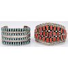 Navajo Silver, Turquoise, and Coral Cuff Bracelets