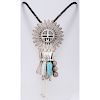 Jerry Roan (Dine, 1919-1977) Large Navajo Sterling Silver and Turquoise Katsina Bolo Tie