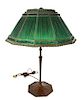 26 Inch Tiffany Studio Green Linen Fold Table Lamp