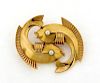 A Retro 14 Karat Yellow Gold and Cultured Pearl Pisces & Zodiac Brooch
