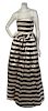 * A Barocco Grey and Cream Striped Evening Gown, No size.