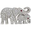 Cartier Diamond & Ruby Elephant & Calf Brooch in 18k 