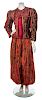 * A Bill Blass Burgundy and Gold Harem Pant Suit, No size.