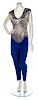 * A Fabrice Royal Blue Silk Vest and Pant, No size.