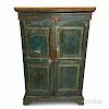 Blue-painted and Paneled Two-door Cupboard