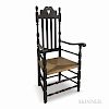 Black-painted Bannister-back Crown and Heart Armchair