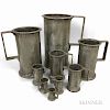 Set of Nine French Graduated Pewter Measures