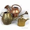 Three Copper and Brass Watering Cans