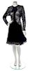 * A Jacqueline de Ribes Black Lace and Velvet Cocktail Dress, Dress size 42.