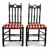 Pair of Black-painted Bannister-back Chairs with Inverted Heart Crests