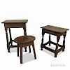 Two Carved Oak Joint Stools and an Elm Footstool