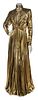 * A Nina Ricci Couture Gold Lame Pleated Gown, No size.