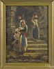 Italian oil on canvas interior scene with two wom