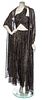* A Tita Rossi Black and Metallic Gold Halter Evening Gown, No size.