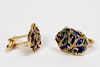 Pair, 14k Yellow Gold & Enameled Cuff Links