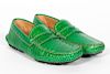 Pair, Leather Green Prada Driving Loafer Shoes