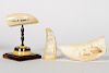 Three Carved and Scrimshaw Whale & Walrus Teeth