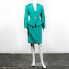 2pc Vintage Yves St. Laurent Green Silk Suit
