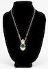 25ct Green Quartz & Diamond Necklace, 14k YG