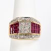 18k Yellow Gold Ruby, & Diamond Invisible Set Ring