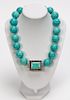 Large Turquoise Beaded Necklace w/ Sterling Clasp