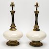 Pair, Mid Century Modern Ceramic and Brass Lamps