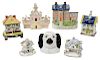 Seven Staffordshire Ceramic Banks and Miniatures