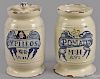 Two Schooner redware apothecary jars, 8'' h. and 8